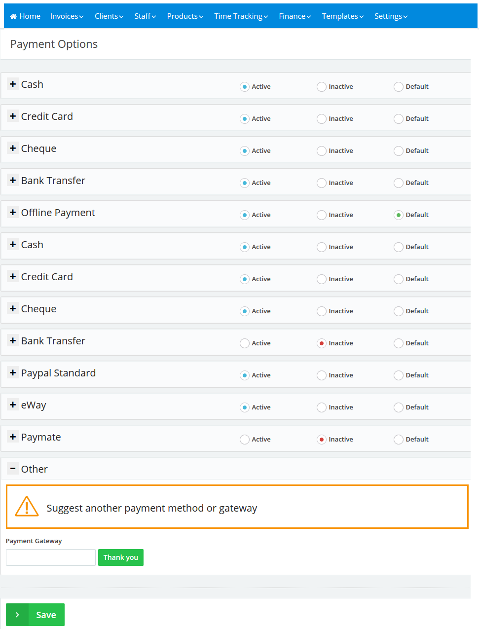 Managing Payment Options In The Online Invoices System Online Billing