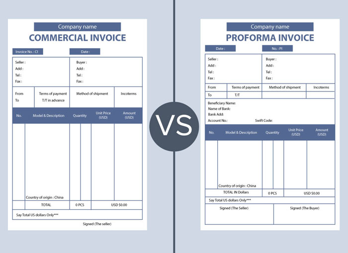 The difference between the commercial invoice and the proforma invoice